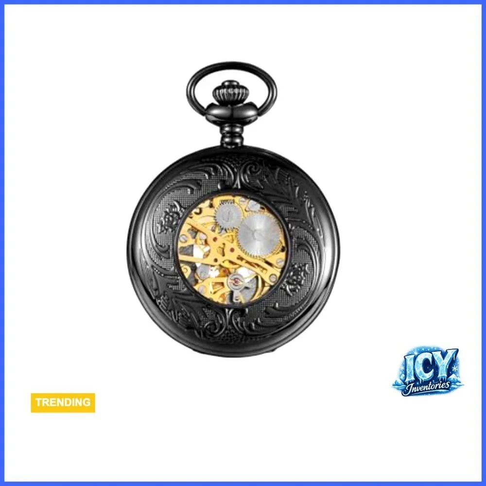 Mechanical Hand Wind Pocket Watch with Chain, Vintage Steampunk Accessory